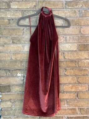 Bishop + Young Burgundy Velvet Halter Dress – XS